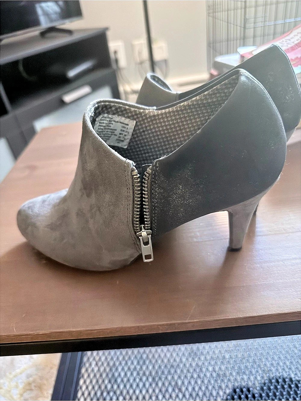 Two-Tone Ankle Booties in Gray & Black